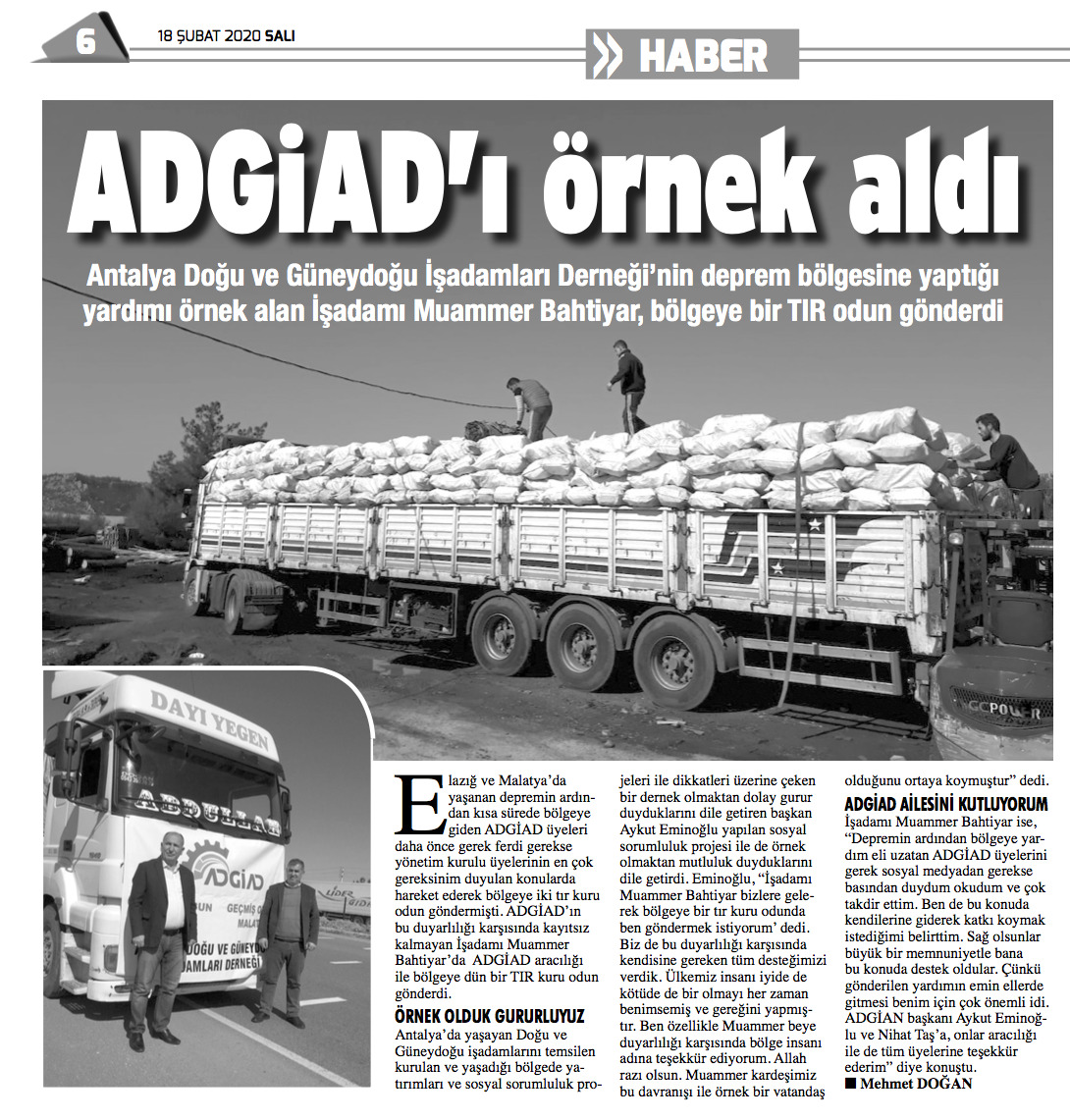 ELAĞIZ DEPREMİNE ADGİAD YARDIMI